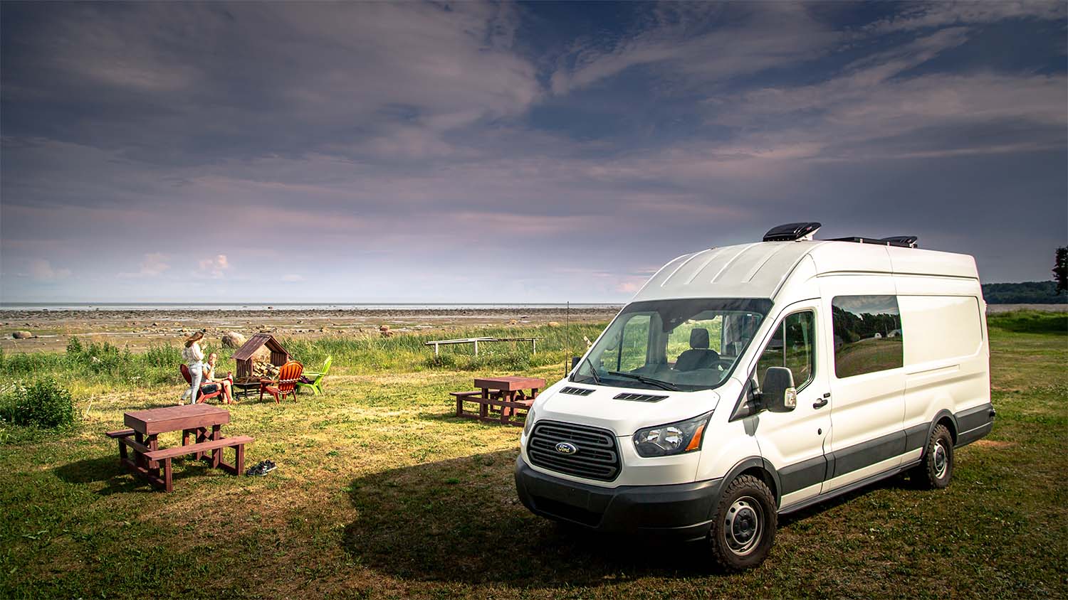 minibus parked beside field